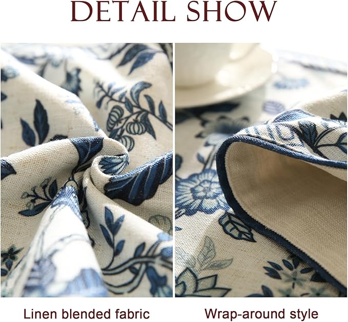 Decorative Linen Table Runner 71 Inches Long, Chinoiserie Blue Floral Cloth - Image 5