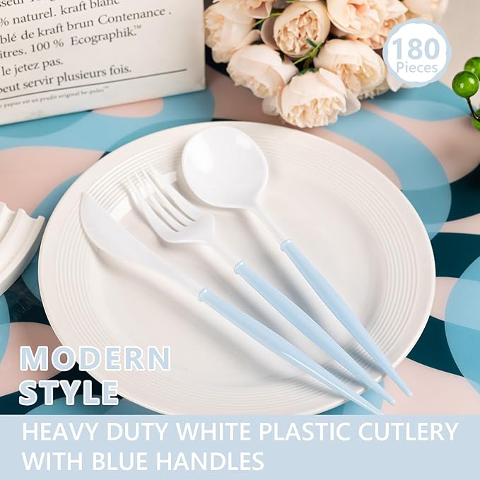 180PCS White Plastic Silverware - Image 6
