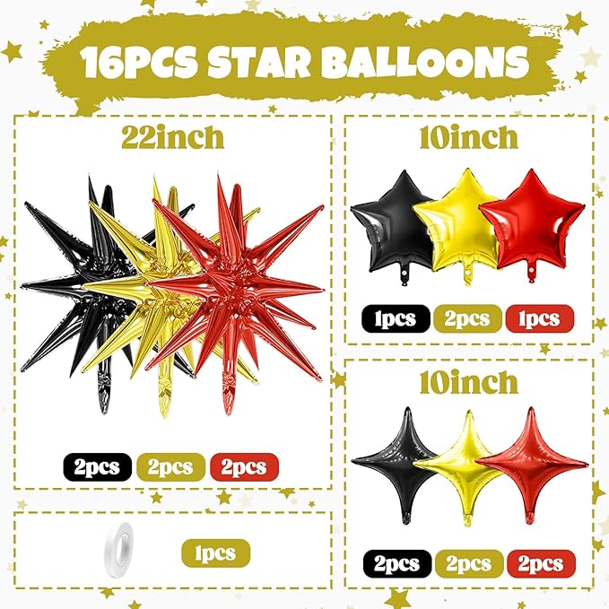 Black Gold Red Star Balloon - Image 2