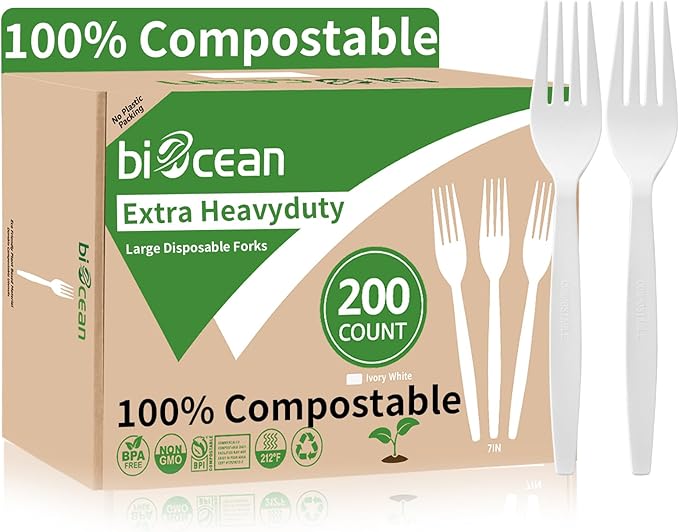Extra Heavyduty Compostable Forks Disposable Cutlery No Plastic Forks Large by Biocean