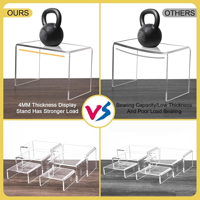 6 Pcs Acrylic Display Risers, 2 Sets Small Size Clear Shelf Riser, 0.15" Thick - Image 6