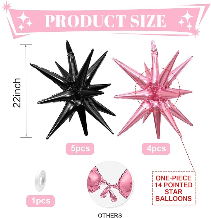 Pink Black Star Balloons - Image 8