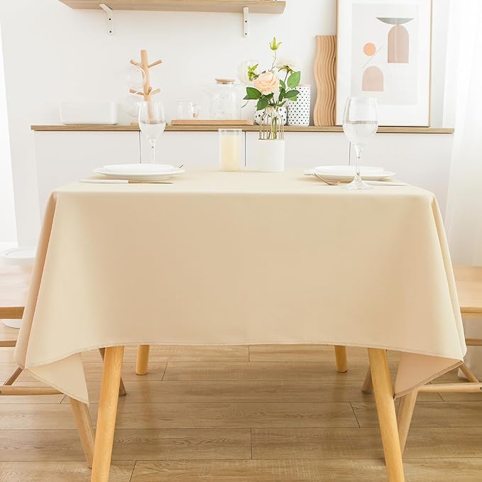 2 Pack Square Table Cloth 48X48 Inch Beige Washable Fabric Tablecloth Polyester - Image 9