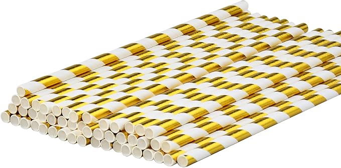 7.75 inch Gold/White Striped Paper Straws - Image 8