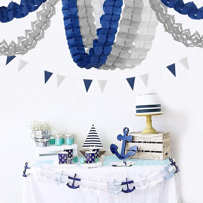 Navy-Blue White-Silver Party-Decorations Streamers Garland - Image 2