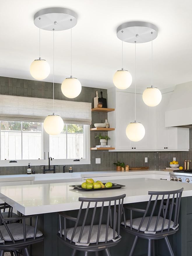 Globe Glass Pendant Light Modern Silver White Globe Glass Chandelier Mid by ShialLighting
