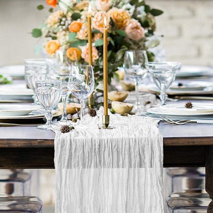Hahuho Ivory Cheesecloth Table Runner 10ft, Gauze Boho Rustic Table Runners - Image 5