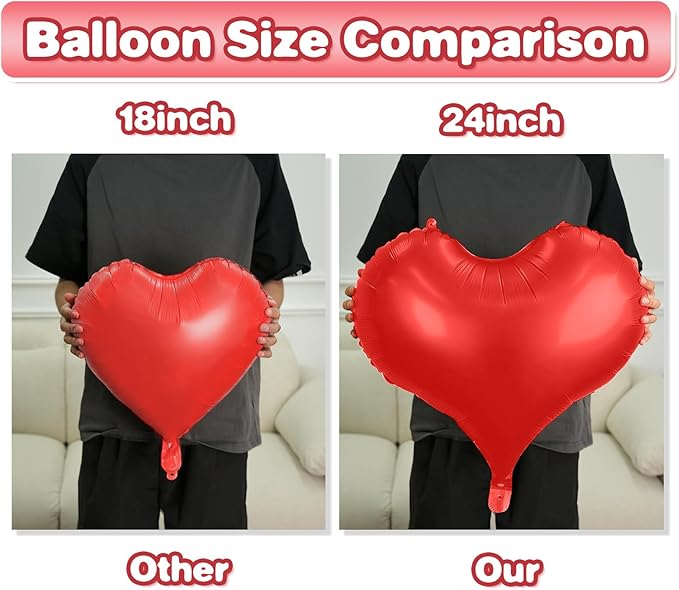 Black Red Heart Balloons, 24Inch Large Red Black Heart Foil Balloons - Image 3