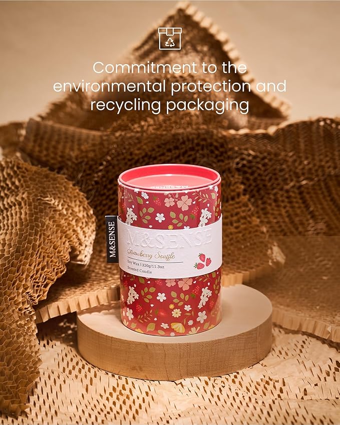 M&SENSE Strawberry Souffle Scented Candle, Medium Jar Candle 11.3oz Natural Soy - Image 5