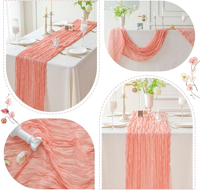 Sioloc 1 Pack Peach Coral Cheesecloth Table Runner Fall Autumn Decor - Image 6
