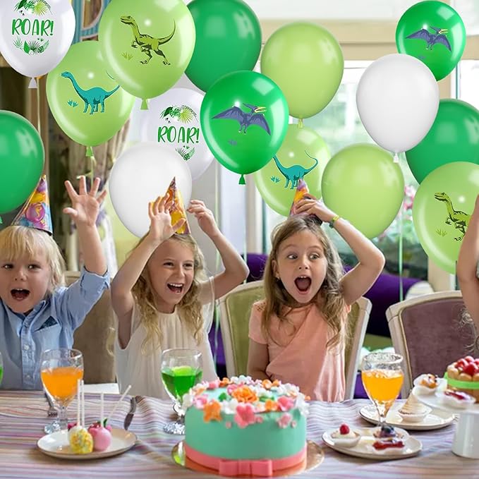 Dinosaur Balloons, 12 Inch Dino Printed Balloons Green White Lime Green Latex - Image 4