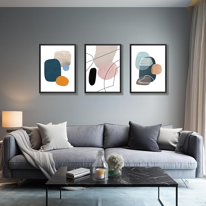 IAFWZX Wood Framed Abstract Geometric Wall Art, Modern Minimalist Canvas - Image 2