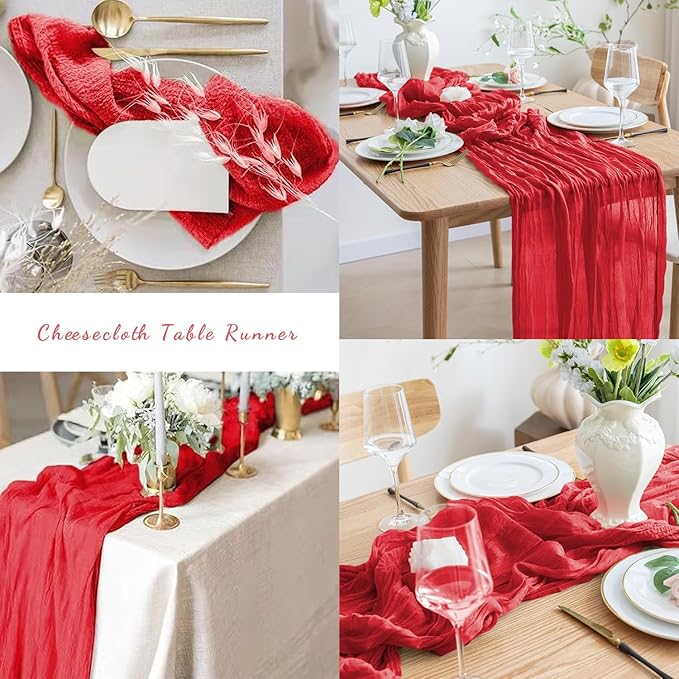 6 Pack Red 10FT Cheesecloth Table Runner Rustic Gauze Fabric Cheese Cloth Table - Image 6