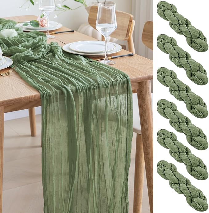 Asee'm 6pcs Cheesecloth Table Runner 120 Inches Sage Green Boho Gauze Cheese by Aseem