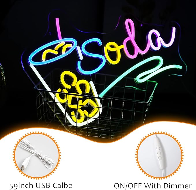 Soda Neon Sign LED Neon Light Dimmable Cocktails Neon Sign - Image 3