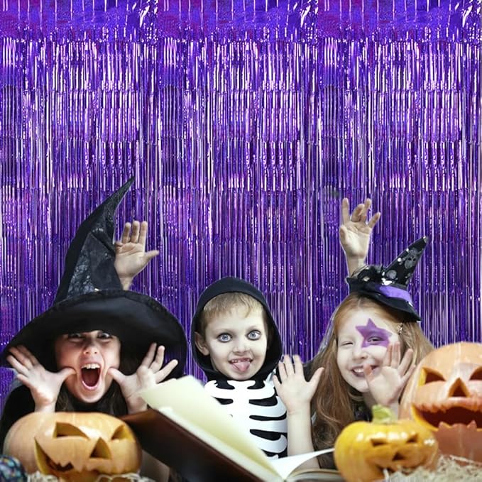 TONIFUL 3Pcs Laser Purple Door Streamers, Laser Purple Photo Booth Backdrop - Image 4