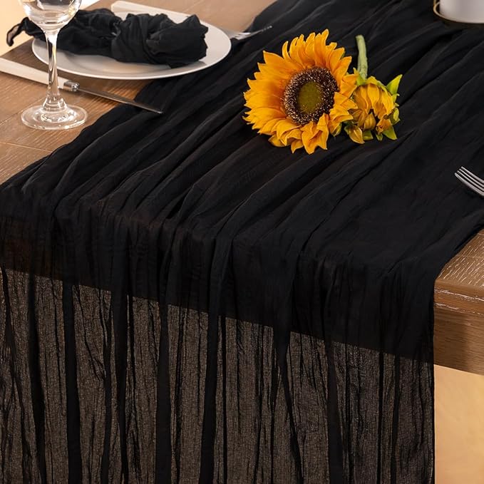 Black Halloween Table Runner Black Cheesecloth Table Runner 120 Inches Boho by DeZerlor
