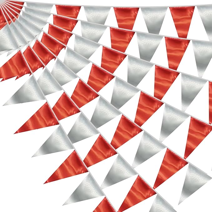 65FT Red Silver Triangle Pennant Banner Flag Metallic Fabric Bunting Garland by raqieden