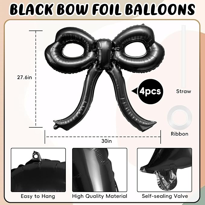 4 Pcs Bow Birthday Decorations Black Bow Balloons Bow Party Decorations Giant - Image 2