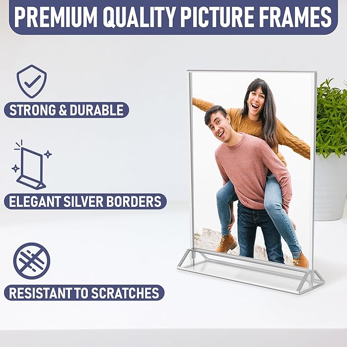 Silver Picture Frames Double-Sided, Menu Holders, Photo Displays - Image 3
