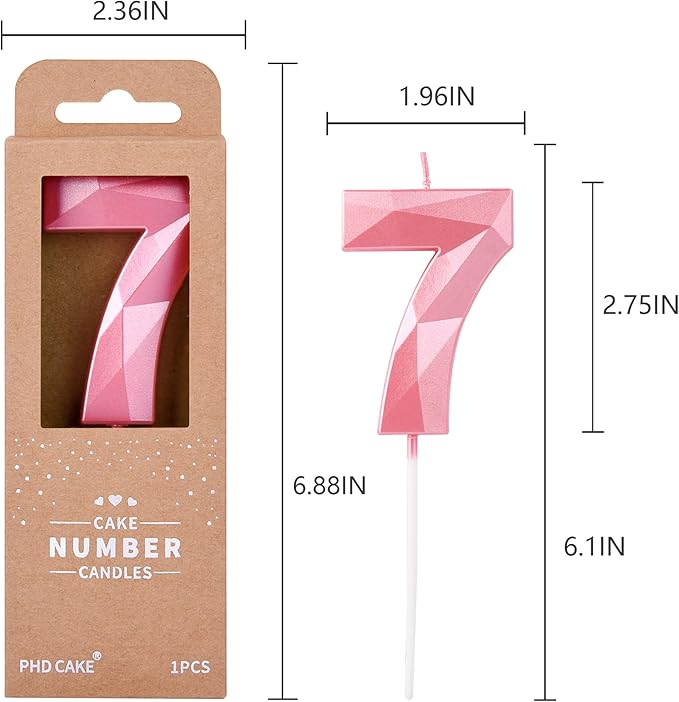 PHD CAKE 2.76 Inch Crystal Pink 7 Number Birthday Candles, Cake Number Candles - Image 6