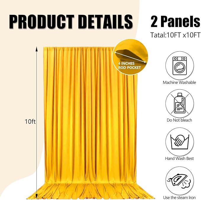 10ft x 10ft Gold Yellow Backdrop Curtains - Image 2