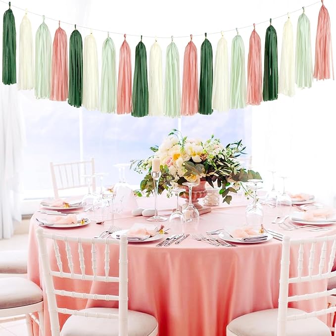 Sage-Olive Green Pink-Beige Boho Party Decorations -23pcs Rustic Neutral - Image 7