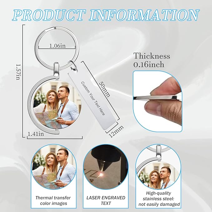 Custom Keychain with Picture Double-sided Personalized Photo Text Keychain - Image 3