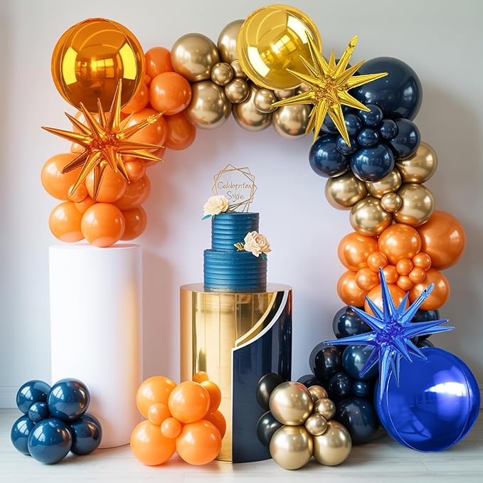 6Pcs Blue Orange Gold Foil Balloons, 22Inch Orange Blue Gold 4D Round Ball - Image 4