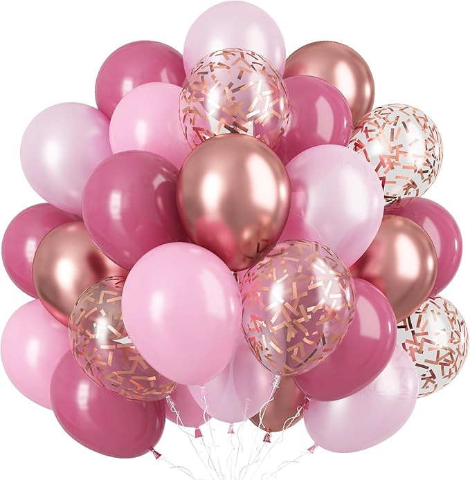 Togvu Dusty Rose Balloon Set, 60 Packs 12 Inch Retro Pink Metallic Chrome Rose by Togvu