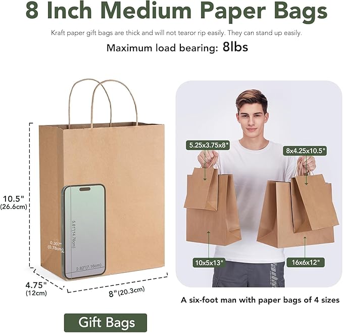 GSSUSA 12000 Pack 8x4.25x10 Inch Paper Bags - Image 2