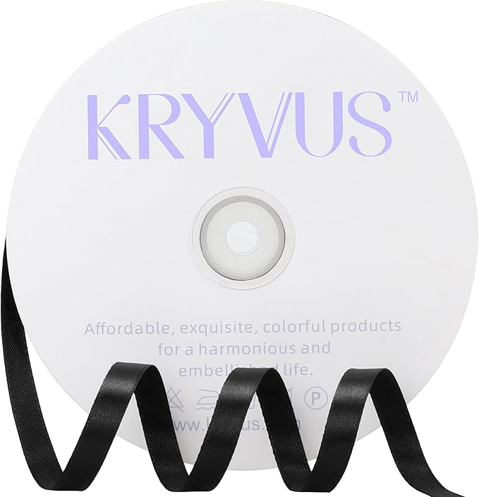 Black Satin Ribbon 3/8 inch X Continuous 100 Yards, Single Face Polyester by Kryvusribbon