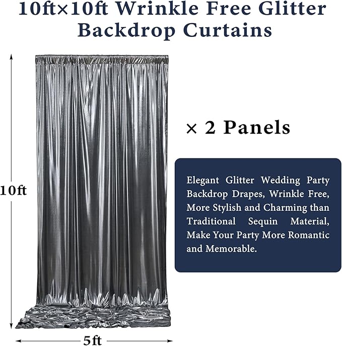 Outpain Thick 10 ft x 10 ft Black Silver Sequin Backdrop Curtain - Image 7