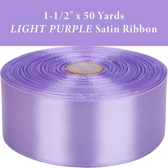 1-1/2 Inch Light Purple Satin Ribbon 50 Yards Solid Fabric Ribbons - Image 2