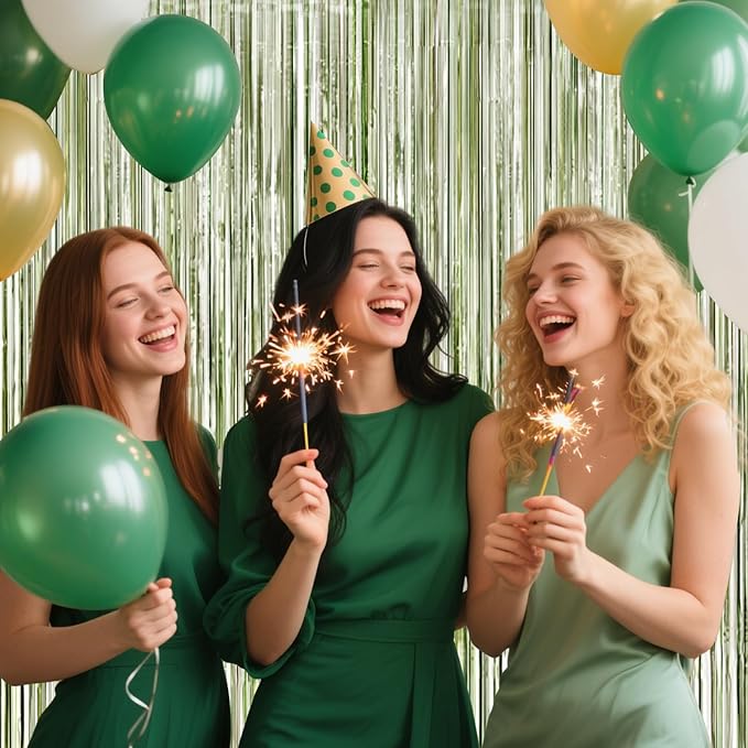 4 Packs Sage Green Foil Fringe Curtain, Light Green Glitter Metallic Tinsel - Image 3
