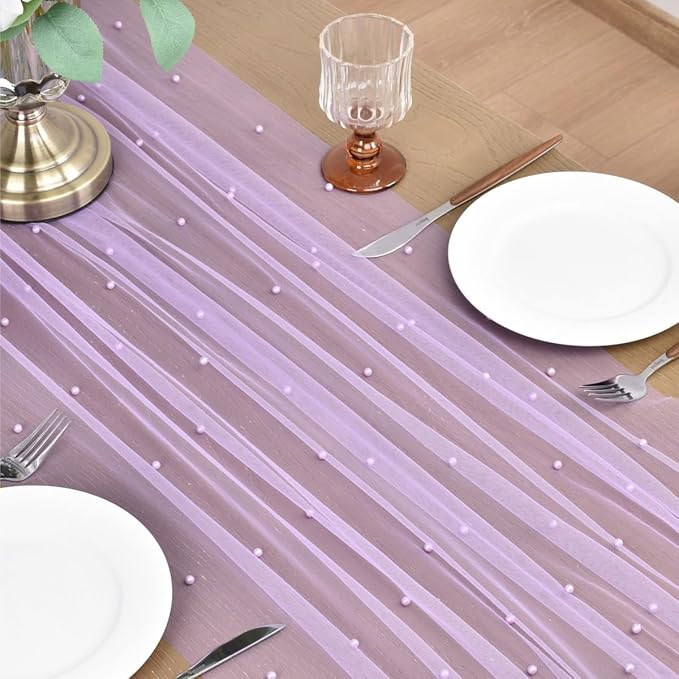 Joanlody Fall Pearl Table Runner 10ft Rustic Boho Tulle Table Runner - Image 4