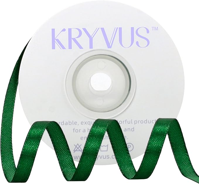 Green Satin Ribbon 1/4 inch X Continuous 25 Yards, Single Face Polyester Ribbon by Kryvusribbon