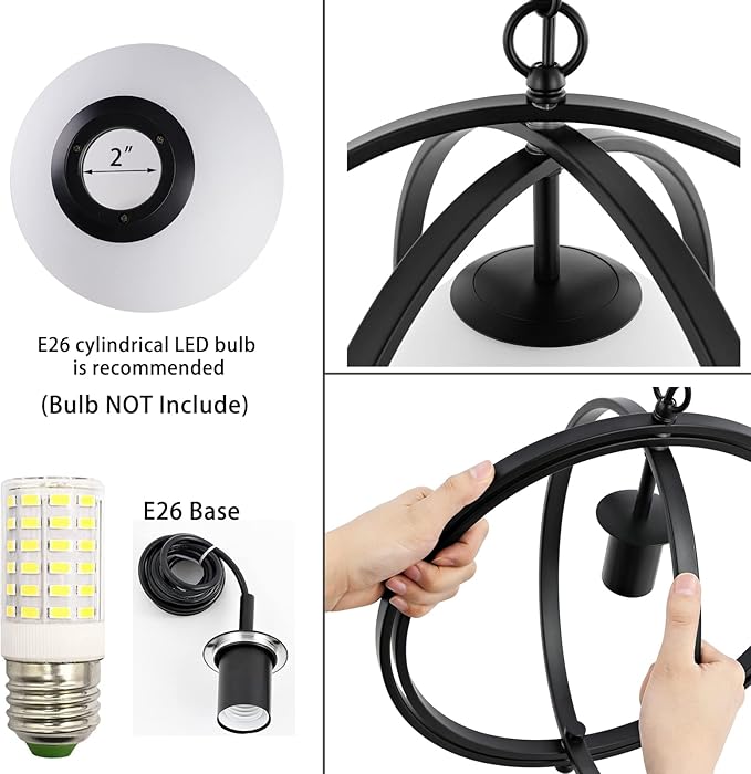 Black Orb Chandelier 1 Light Globe Pendant Light Fixtures White Globe Glass - Image 5