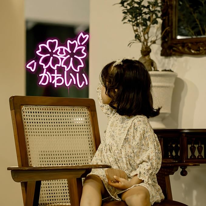 Kawaii かわいいLed Neon Light Sign Japanese Cherry Blossoms Light Up Wall Decor - Image 7