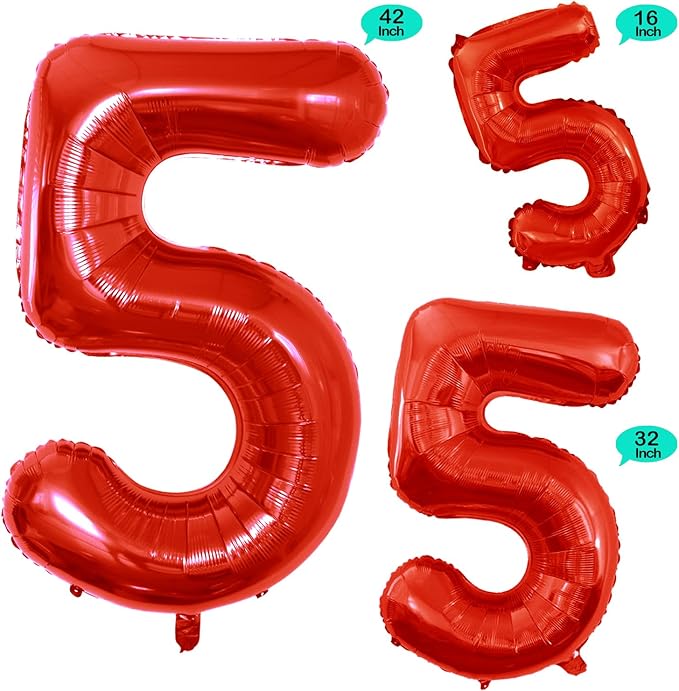 GOER Red Foil Balloons Number 5, Huge Number Balloons - Image 2