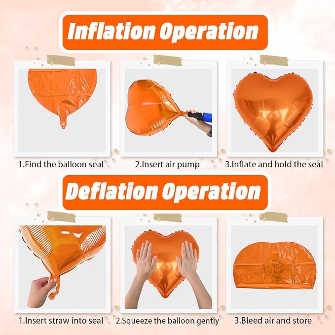 Black Orange Heart Balloons, 18 Inch Black White Orange Heart Foil Shape Balloon - Image 8