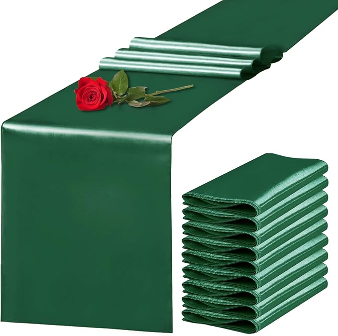 10 Pack Satin Table Runner 12 x 108 Inch Long Dark Green Silk Table Runner by Unknown