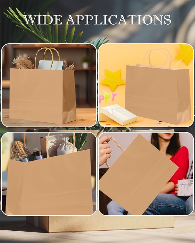 qiqee 50-Packs Brown Paper Gift Bags - Image 6