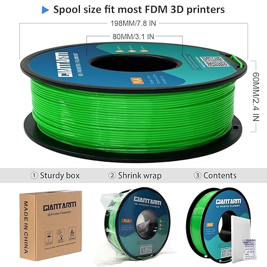 GIANTARM PLA Filament 2KG, Neatly Wound Green PLA 2pcs 1kg Spool, Dimensional - Image 5