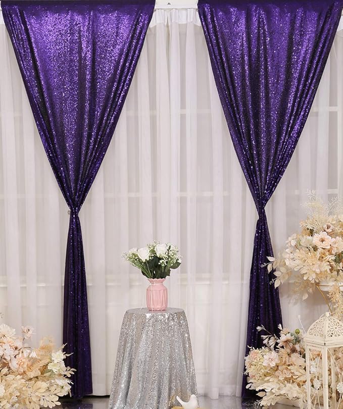 Poise3EHome Purple Sequin Backdrop Curtain, 4 Panels 2FTx8FT Glitter Background - Image 2