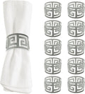 Shiny Silver Napkin Rings Set of 12, Greek Key Round, Modern Cuff Design by Homewear