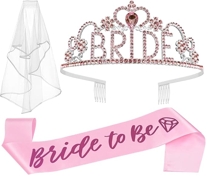 JETKONG 3 Pcs Bachelorette Party Decorations BRIDE Crown, Bride to Be Sash&Veil by JETKONG