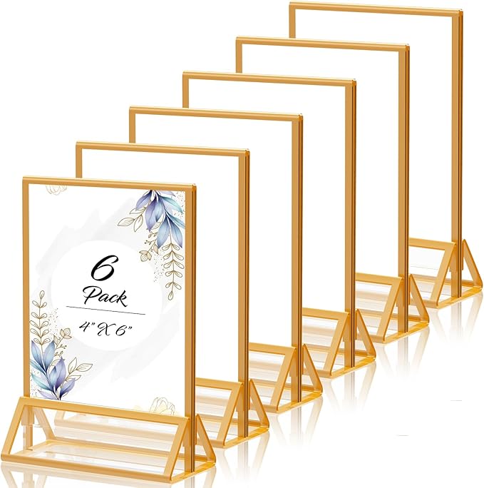 Gold Picture Frame 4X6 Acrylic Sign Holder Double Sided Clear Acrylic Frames by PPH-SisyPurchaseNow