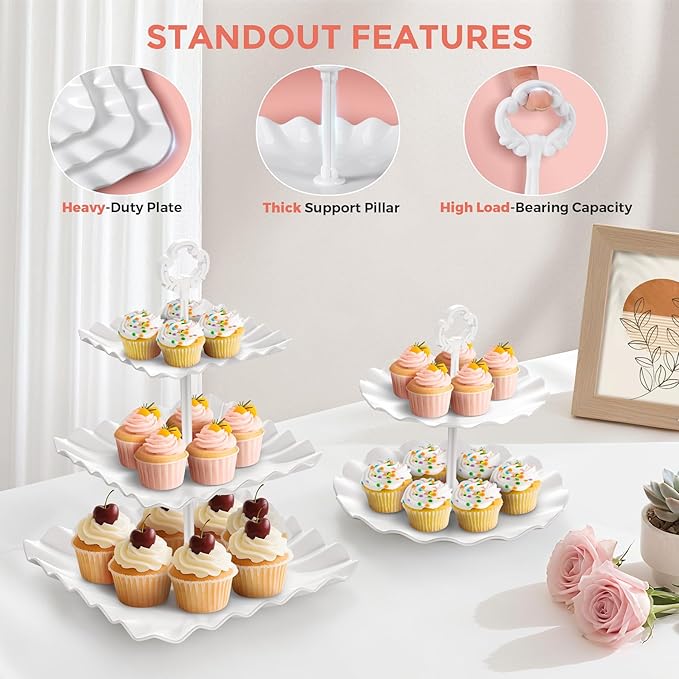 Cupcake Stand, 3-Tier Cup Cake Tower Stands & 2-Tiered Cake Holder, Treat Food - Image 2