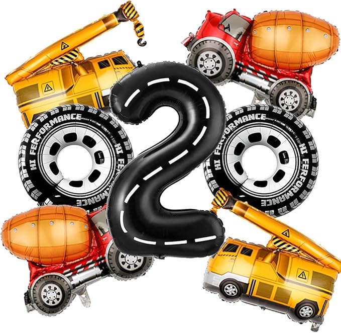 2nd Birthday Decorations for Boys Construction Balloons 40inch Number 2 by Aikitub